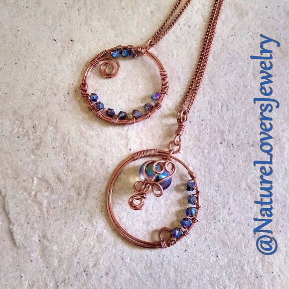 Handmade! Embellished Copper Circle Elemental Pendant + Chain! Flirty & Feminine - Picture 9 of 10